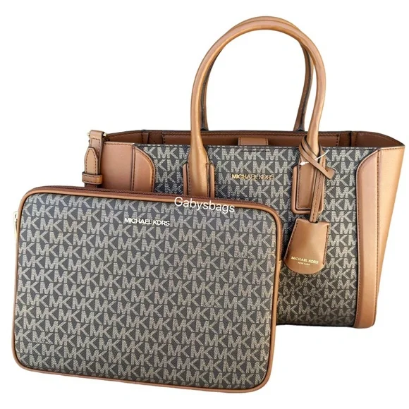 Michael Kors Kali Medium Satchel Crossbody + Ipad Case Brown Gold MK - Picture 5 of 8